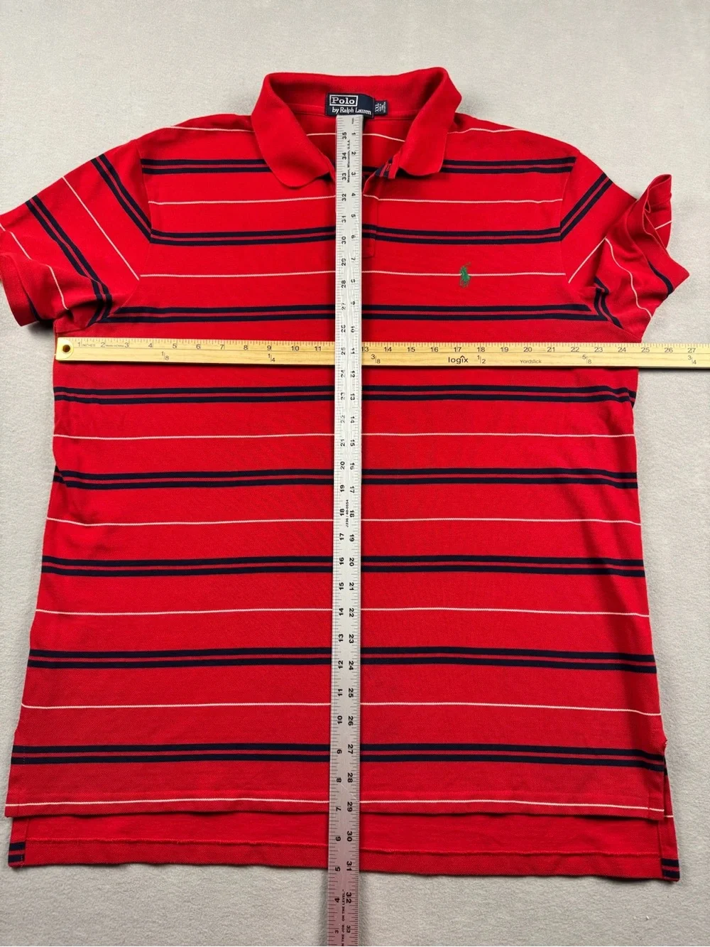 Polo Ralph Lauren Mens XXL Custom Fit Polo Shirt Red Navy White Striped Cotton
